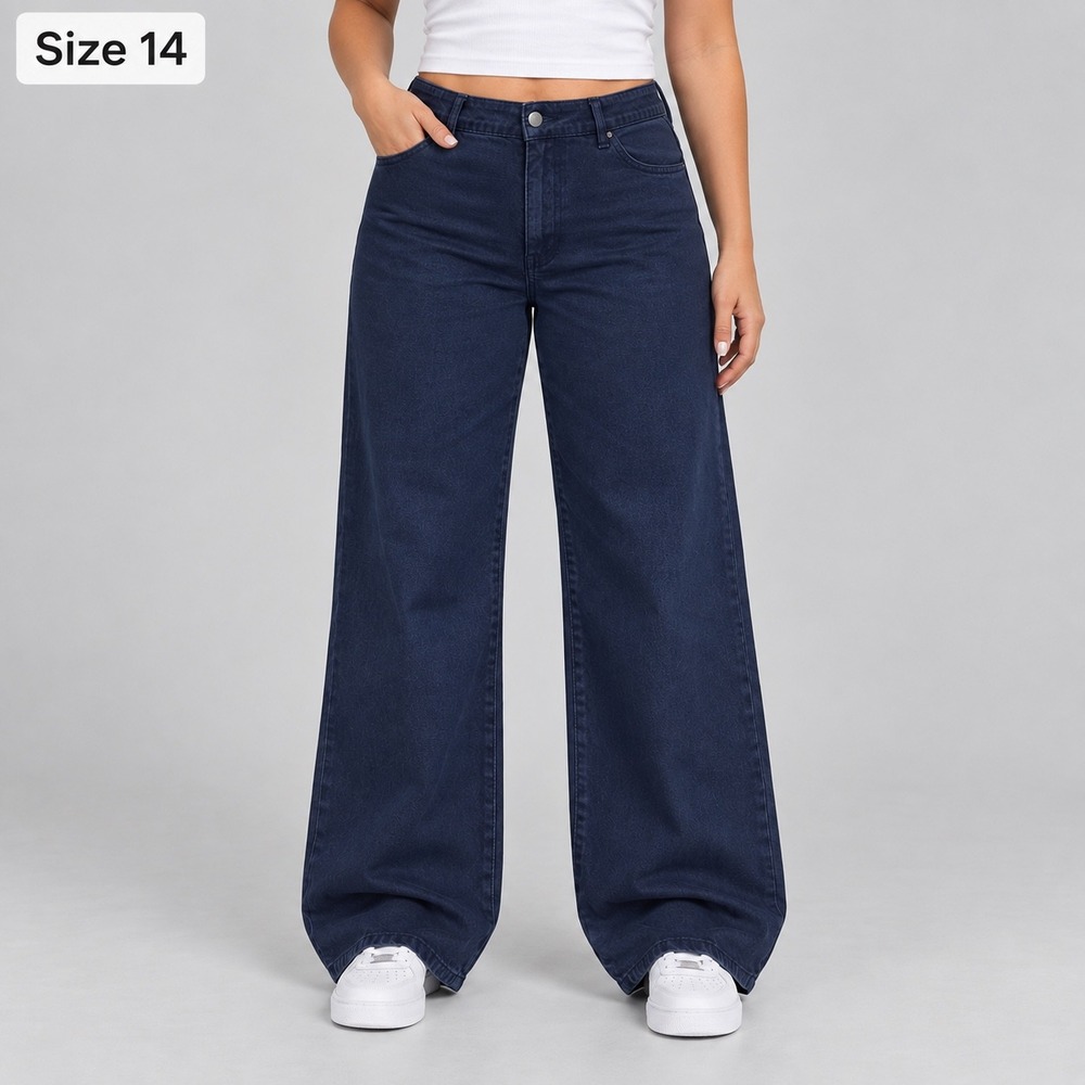 Universal Thread Pants Women 14 Blue Wide Leg Ankle High Rise Stretch Cotton